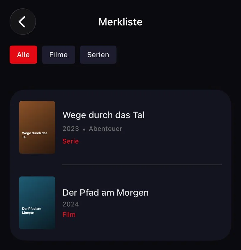 Liste à regarder TELOS avec des titres fictifs de la présentation